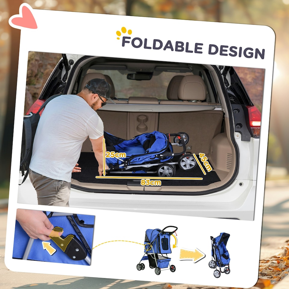 image 1 of PawHut Pet Stroller Carrier Foldable Deluxe Jogger Walk Travel Dog Cat Blue