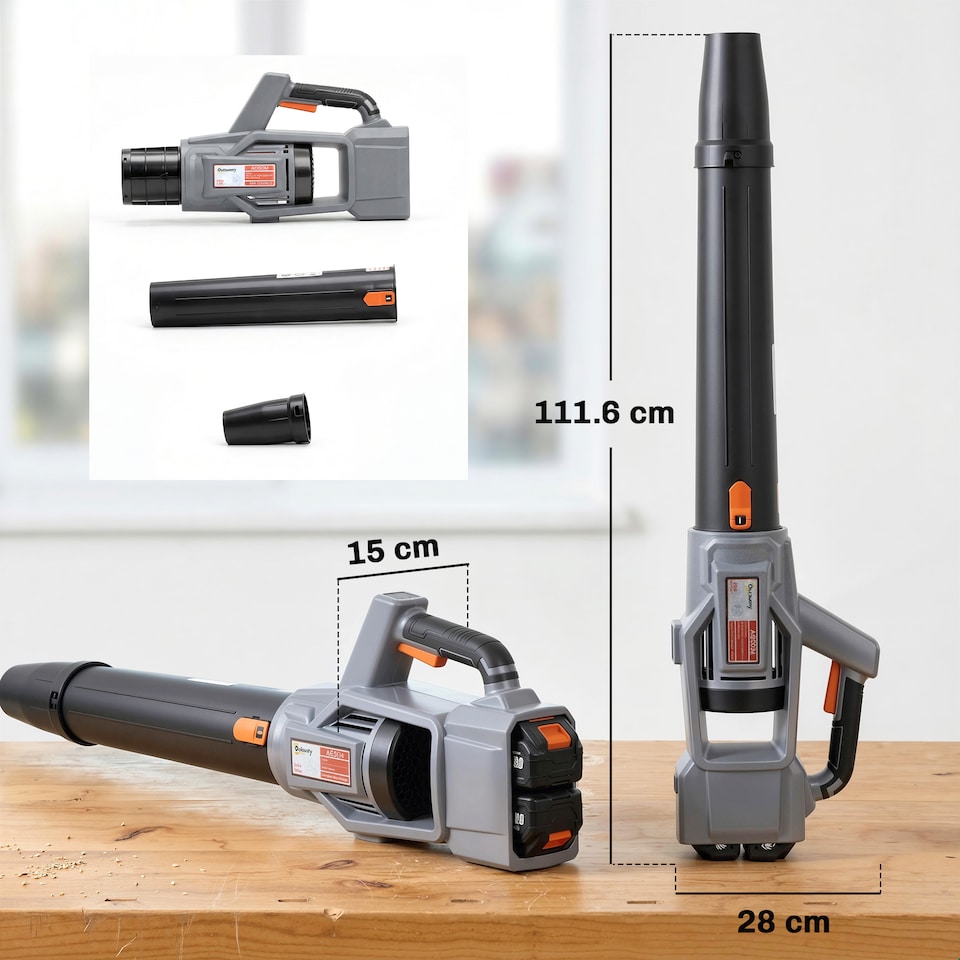 image 1 of Outsunny 36V Leaf Blower Cordless with 2 x 4000mAh Batteries & Charger | Grey | Light Grey | 111.6L x 15W x 28H cm