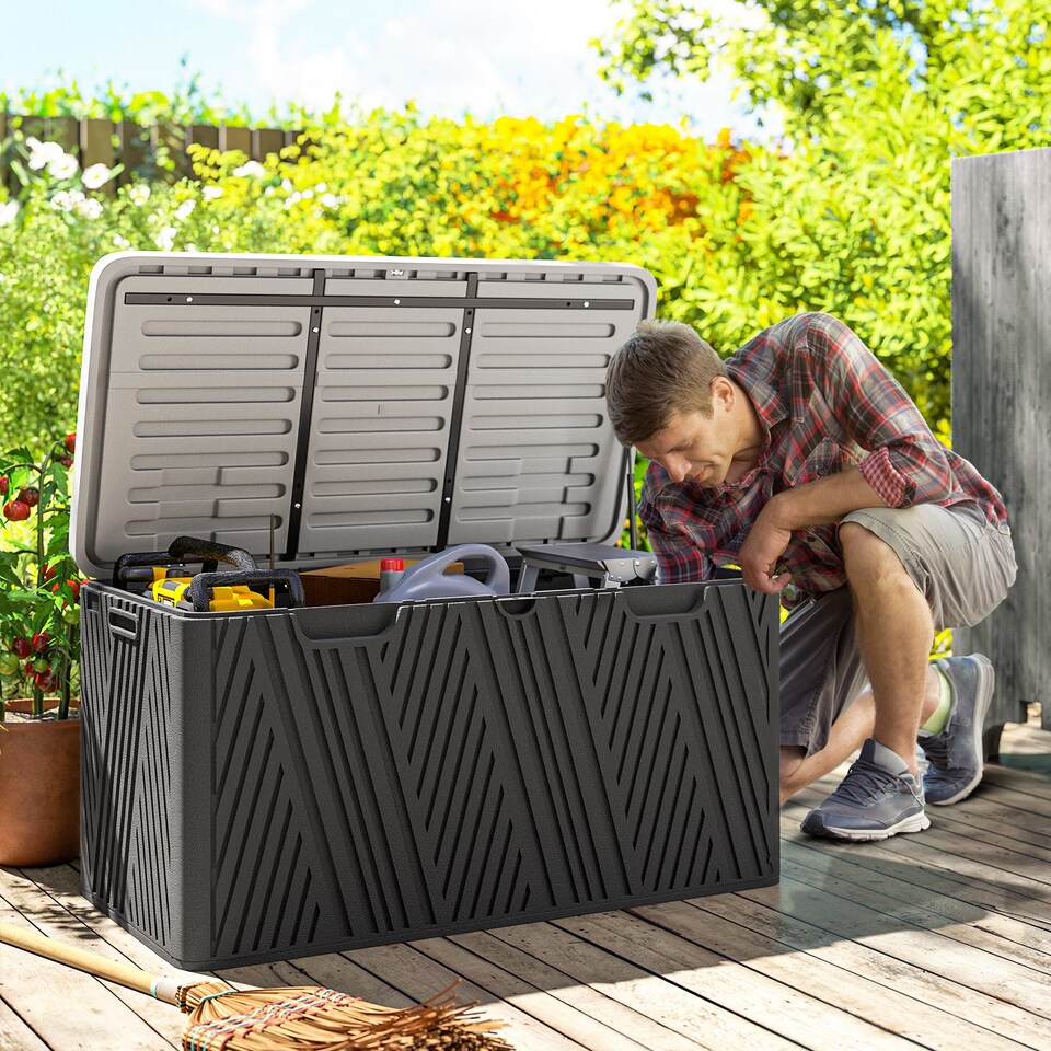 image 1 of Outsunny 380L Garden Storage Box Outdoor Storage Box Waterproof with Lockable Lid and Moulded Handles, Double-Layer HDPE Deck Box, 115 x 60 x 60 cm