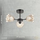 image 7 of Designer Matte Black Ceiling Light with Amber Floral Glass Shades