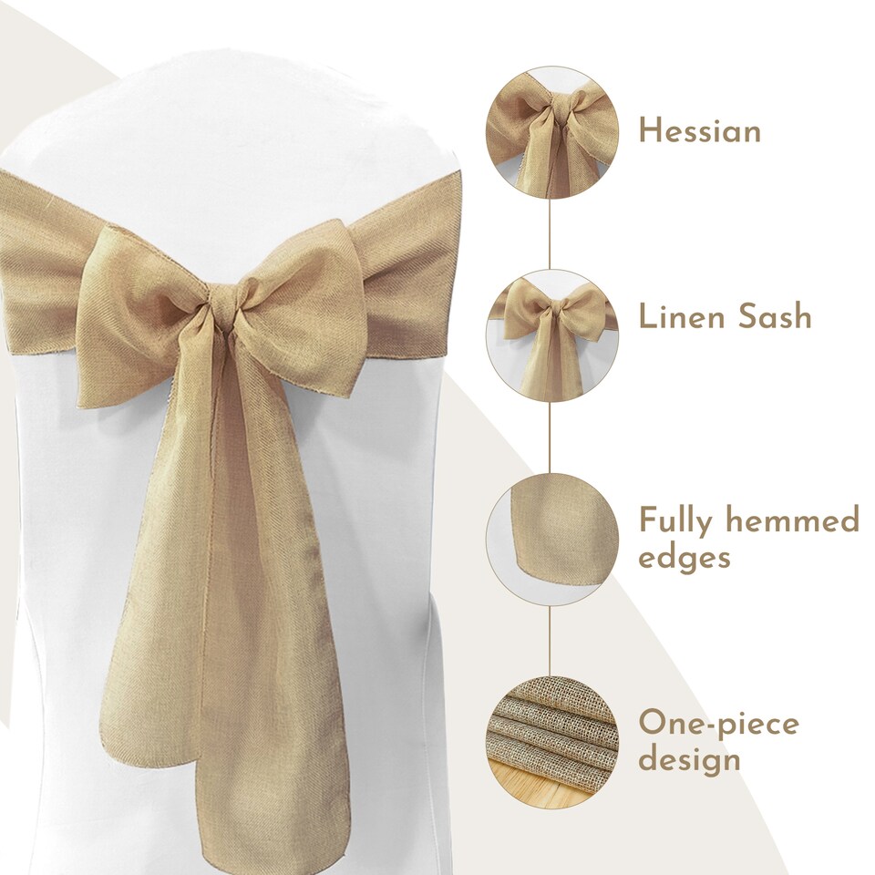 image 1 of 7" x 108" Hessian Chair Sashes, Rustic Burlap Table Runner Sash - 10pcs