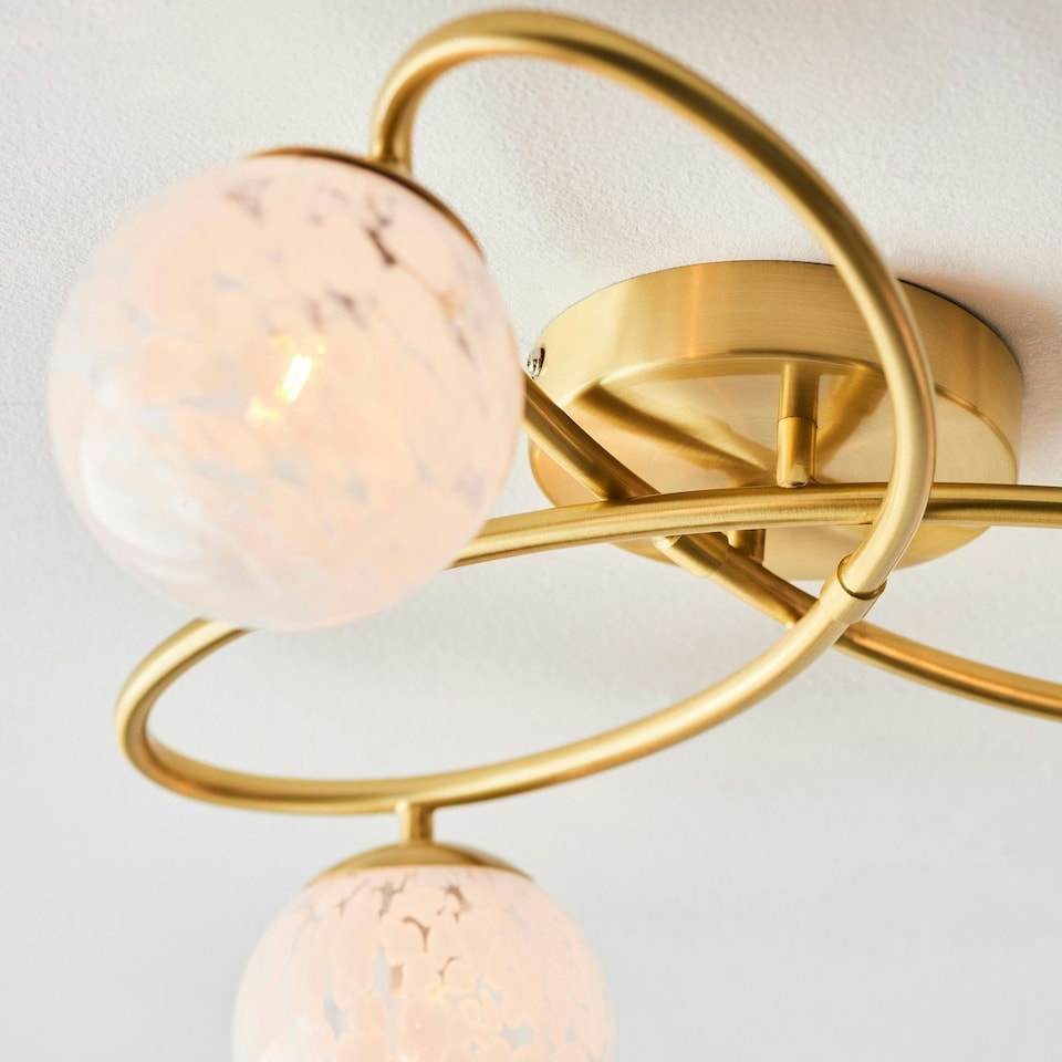 image 1 of Maye 3 Light Multi Arm Glass Semi Flush Ceiling Lamp Satin Brass