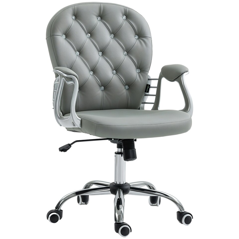 image 1 of Vinsetto Office Chair PU Diamante Padded Ergonomic 360° Swivel Grey