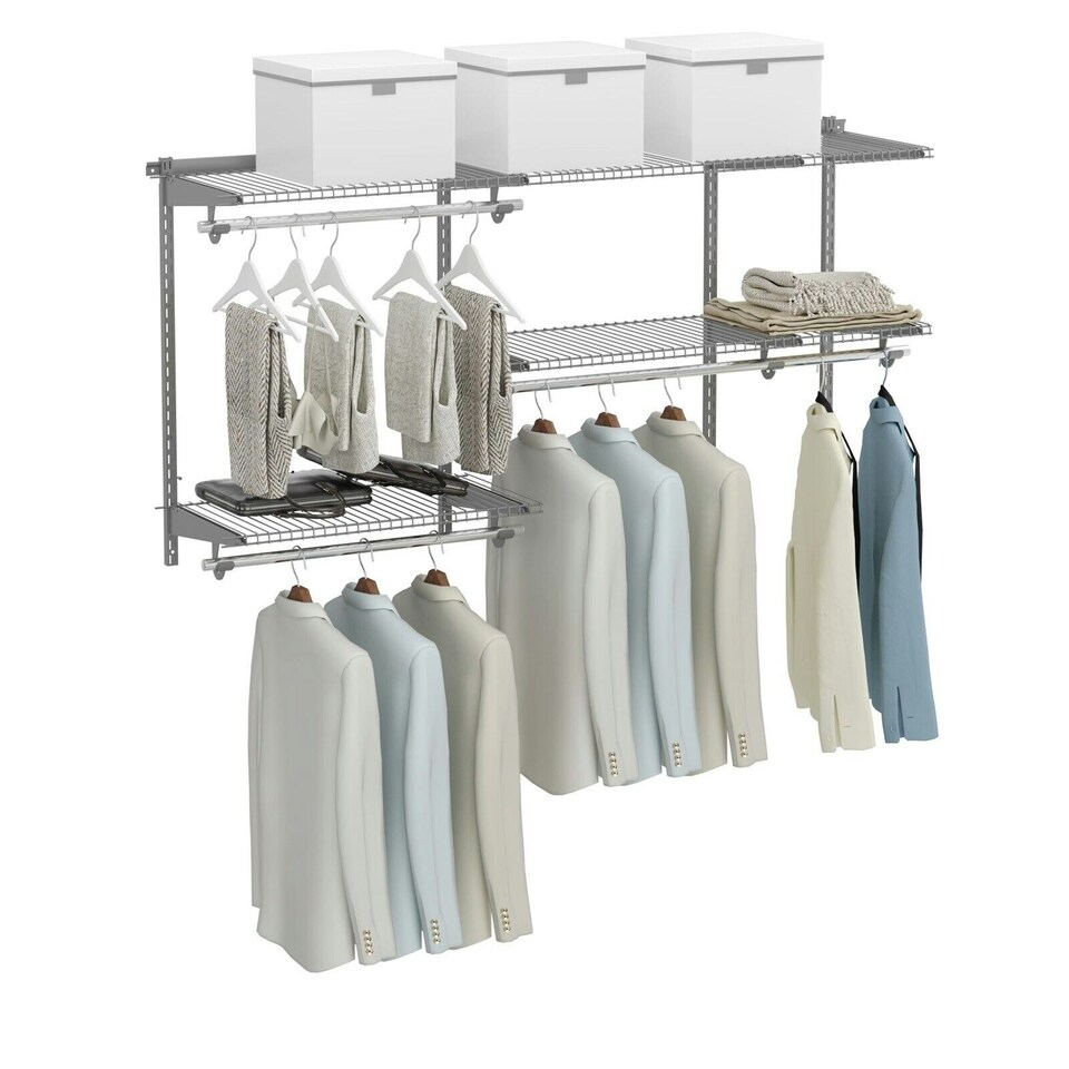 image 1 of COSTWAY Wall Mounted Closet System Hanging Organizer Rack Grey | One Size