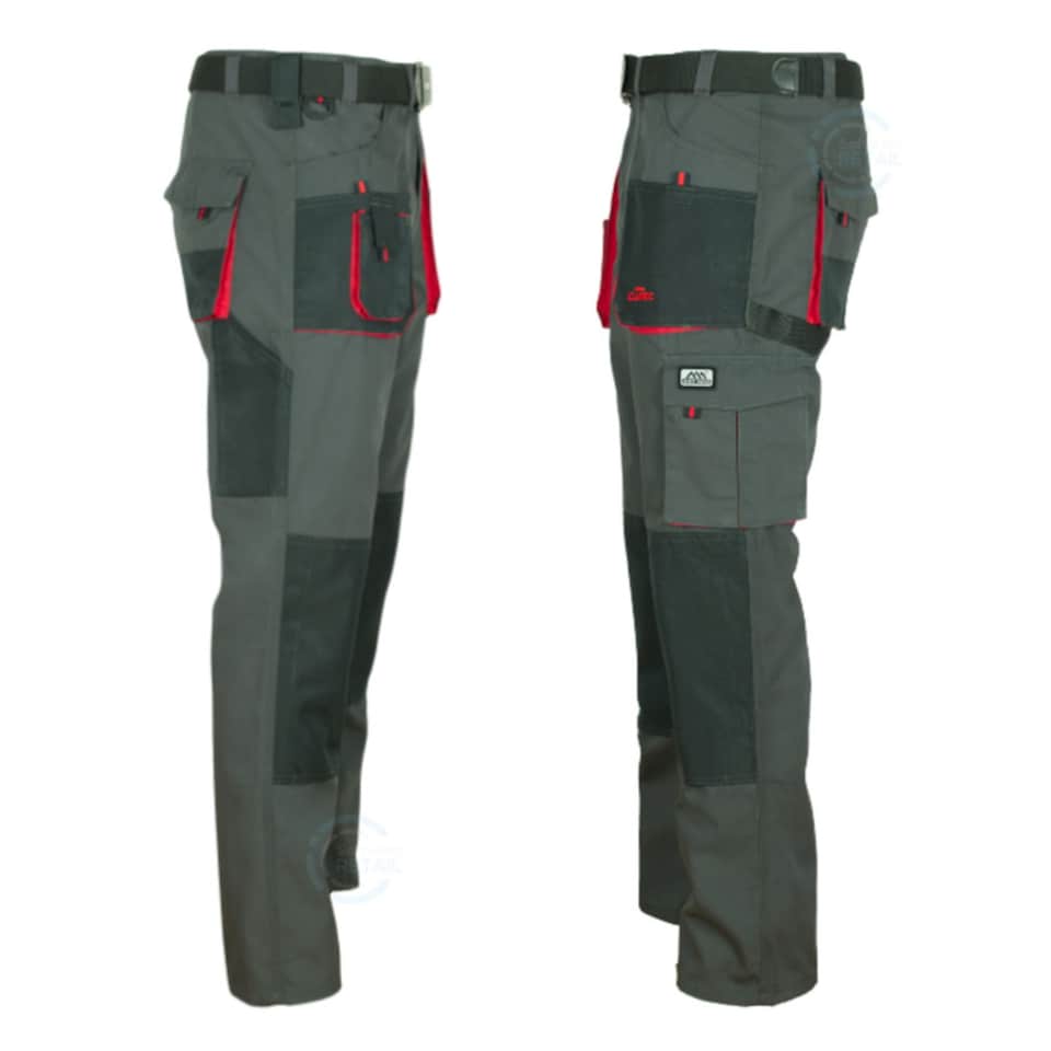 image 1 of ArtMas Grey Red Work Trousers for Men Durable Design with Knee Pad Pockets Reinforced Seams and Multi Functional Pockets Size UK40