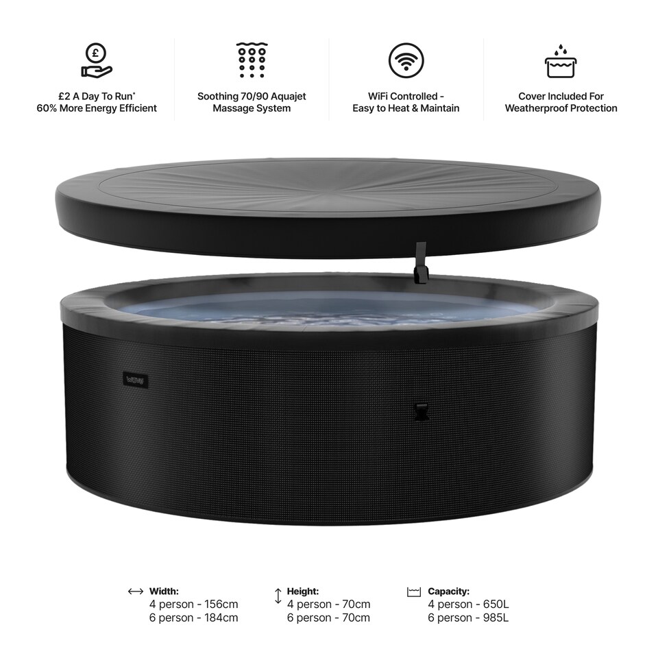 image 1 of Wave Tahoe 4 Person Eco Foam Hot Tub, EnergySave Bundle, Charcoal Black