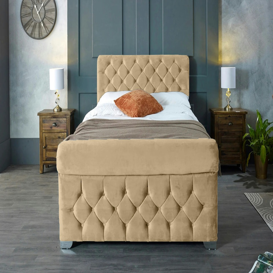 image 1 of Veneta Plush Beige Double Bed Frame - Beige