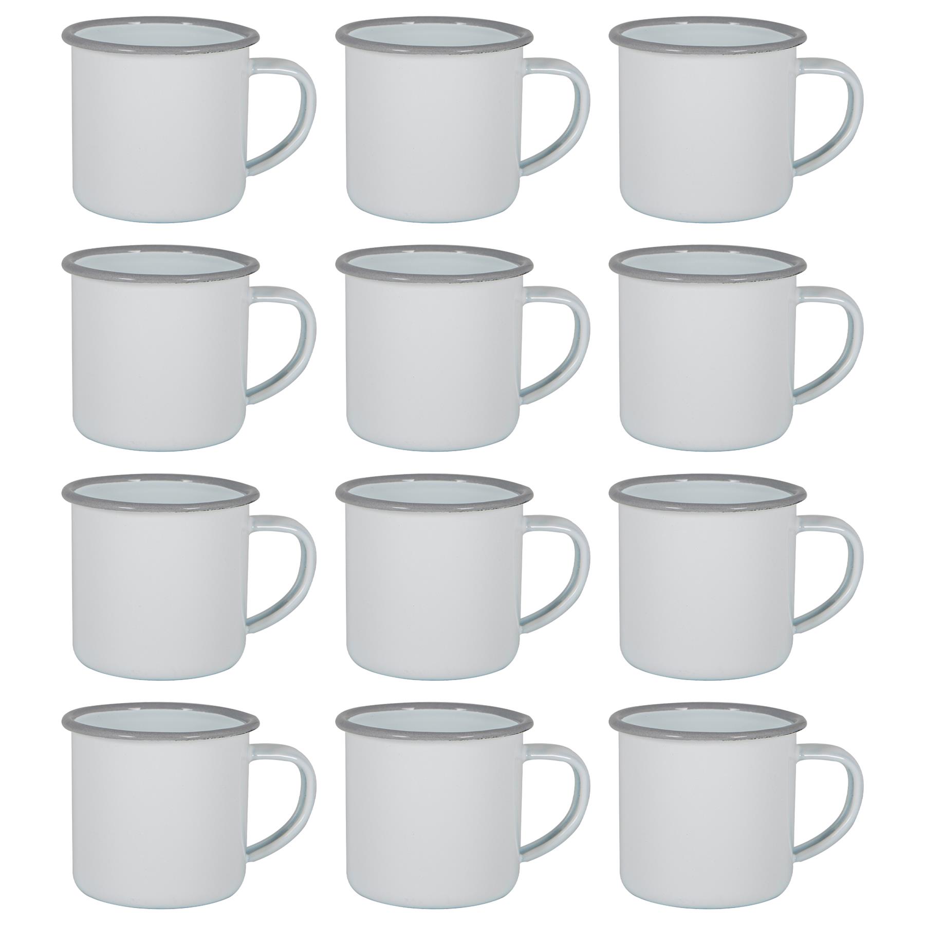 Argon Tableware 130ml Enamel Espresso Cups - Set of 12 Metal Drinking Mug Cup Set in Grey