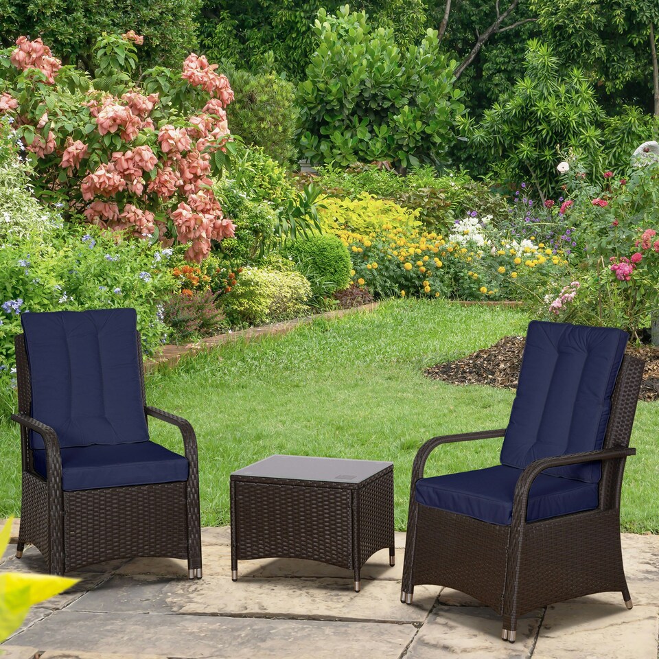 image 1 of Outsunny Rattan 3PCs Chair Table Bistro Set Patio Set w/ Steel Frame