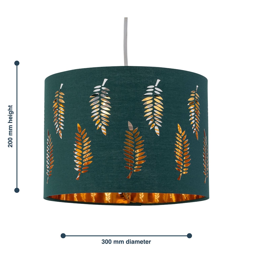 image 1 of Set of 2 Fern - Dark Green Cut Out 30cm Pendant Lightshades | Green | Gold | Large | 2