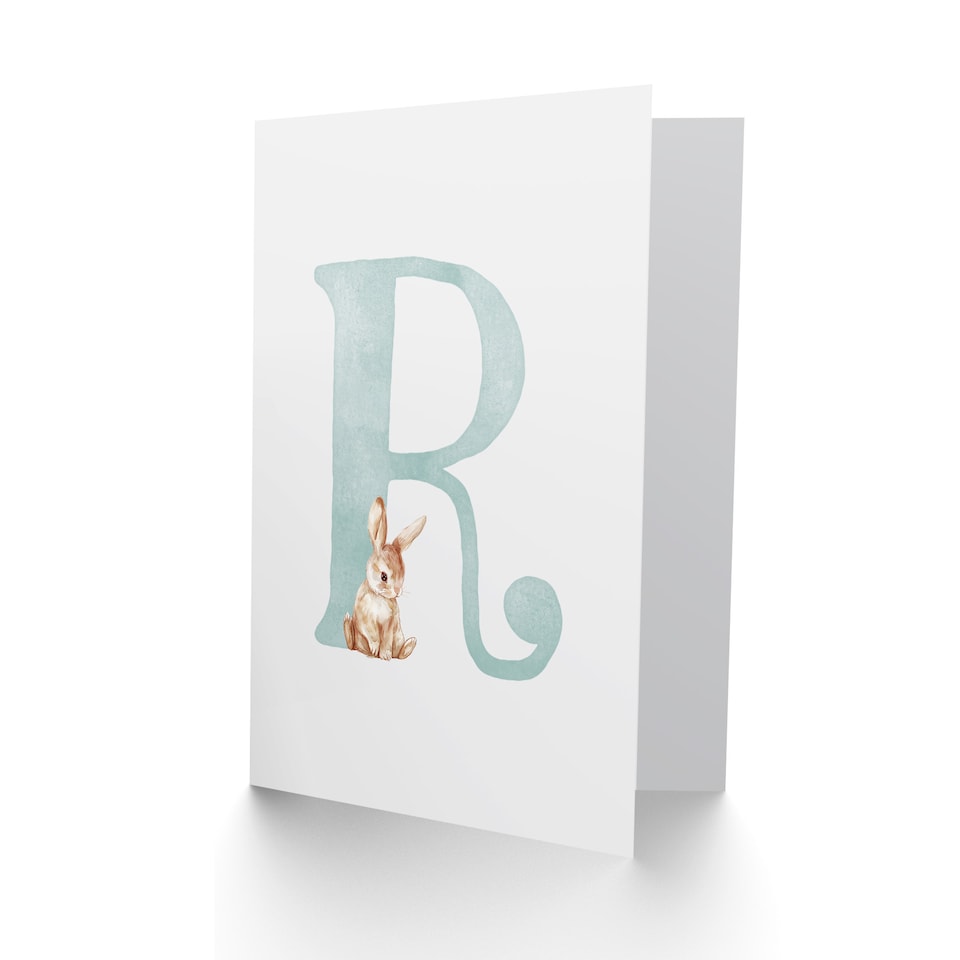 image 1 of Greeting Card Bunny Rabbit Alphabet Letter R New Baby 1st Birthday
