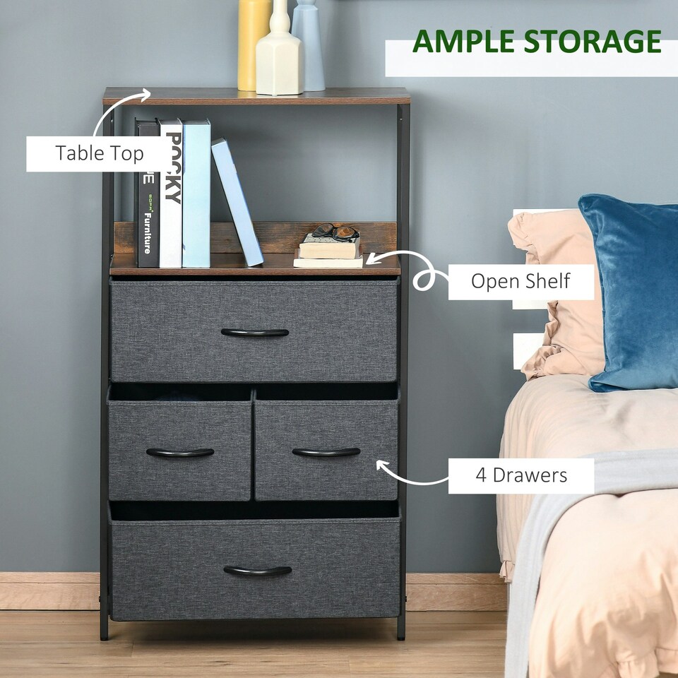 image 1 of HOMCOM 4 Drawer Storage Chest Unit Home w/ Shelves Home Living Bedroom Black