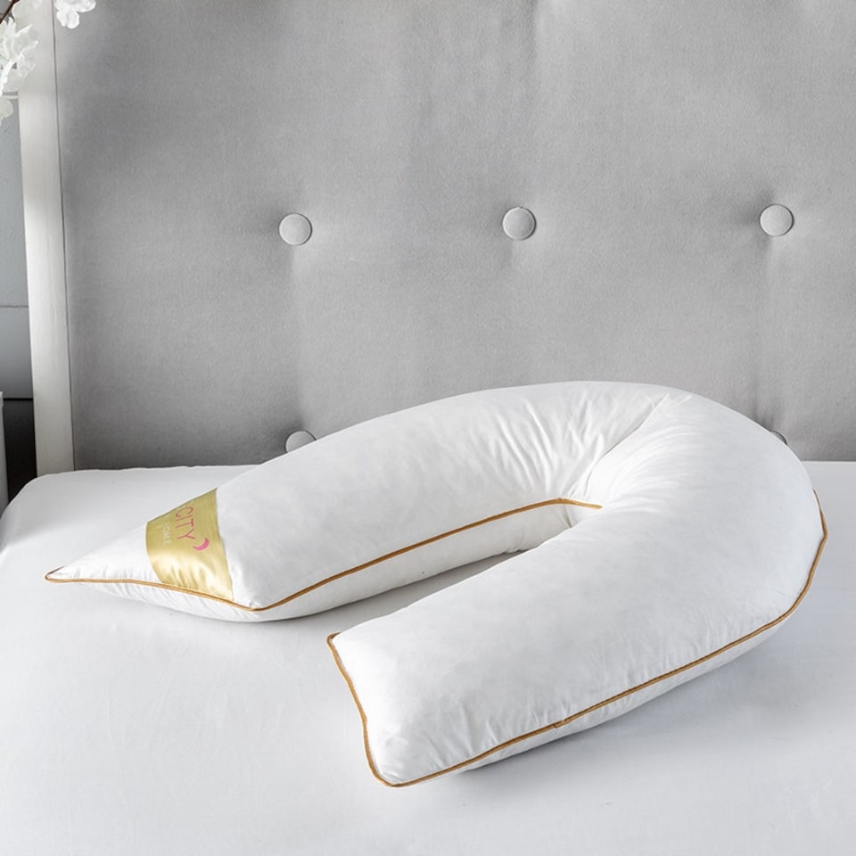 image 1 of V Shape Goose Feather And Down Luxury Pillow 100% Cotton Cover White