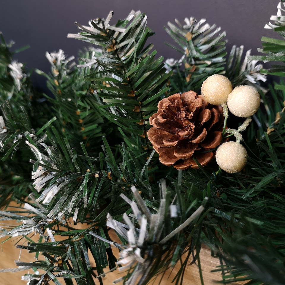 image 1 of Premier 270cm (9ft) Christmas Garland Decoration Snow Tips White Berries & Cones