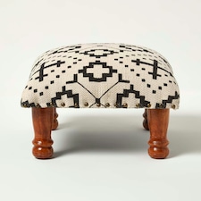 Homescapes Reva Black Geometric Footstool - 40 x 40 x 25 cm