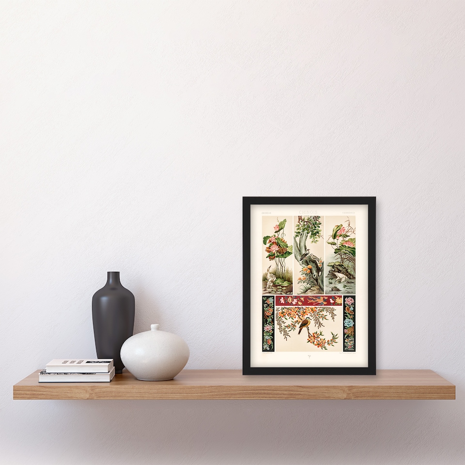 image 1 of Albert Racinet Framed Wall Art Chinese Patterns of Birds and Flowers Home Décor