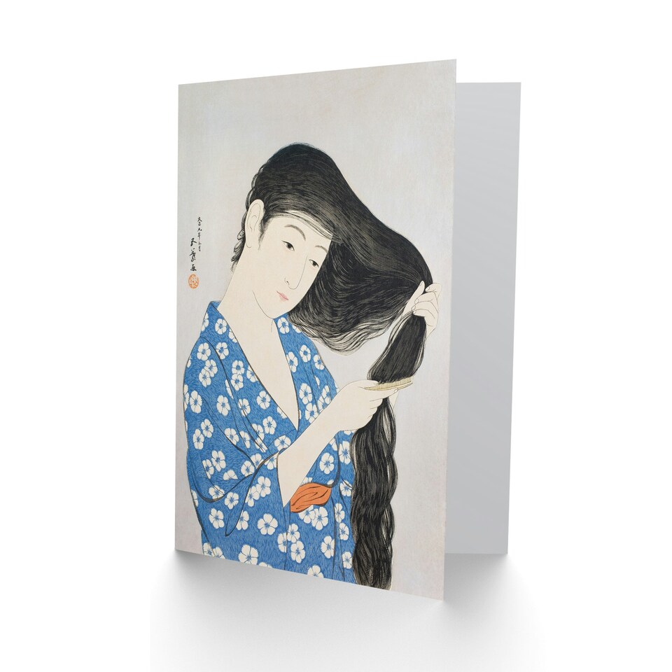 image 1 of Goyo Hashiguchi Japanese Art Card Woman Combing Her Hair