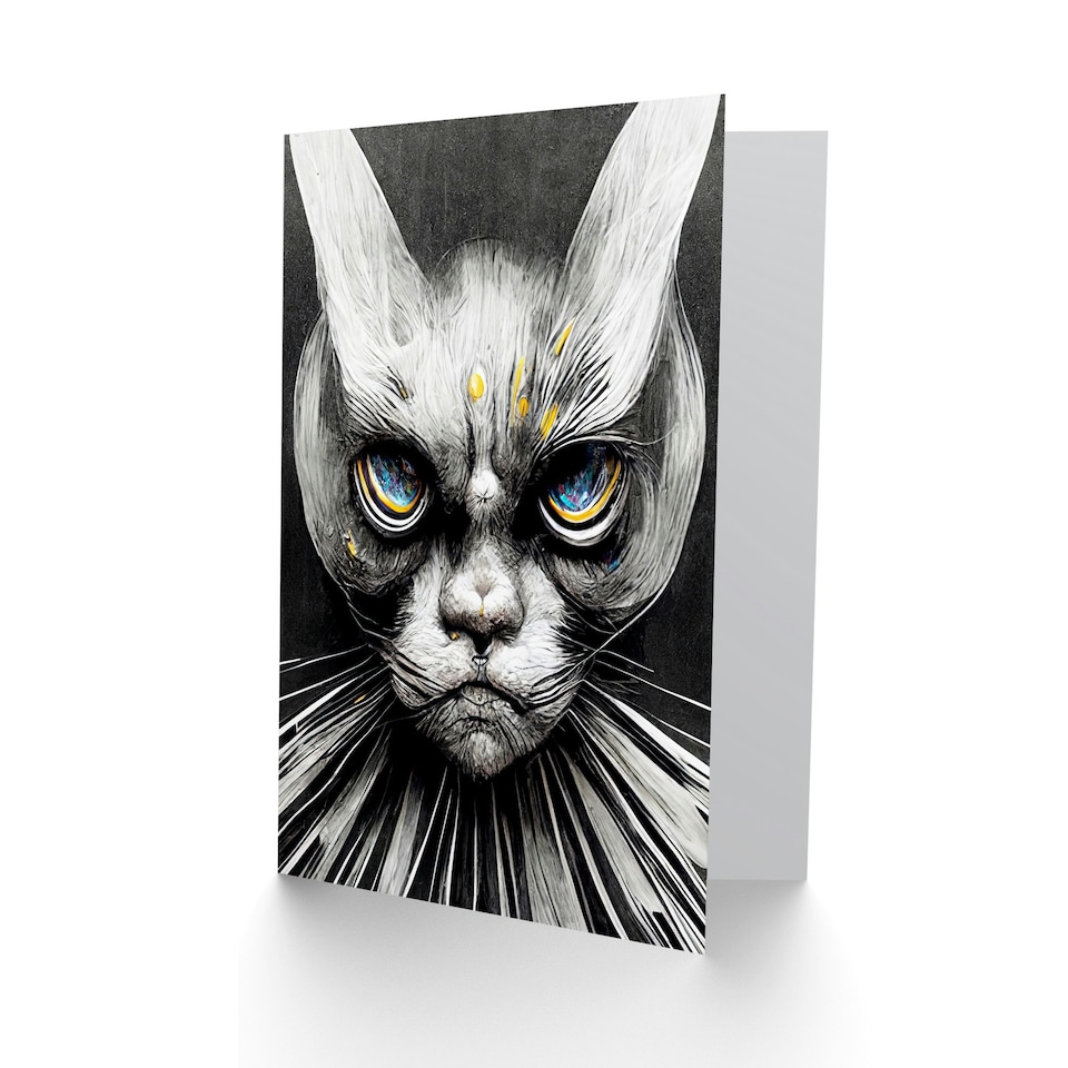 image 1 of Angry Cat Mask Horror Halloween Card
