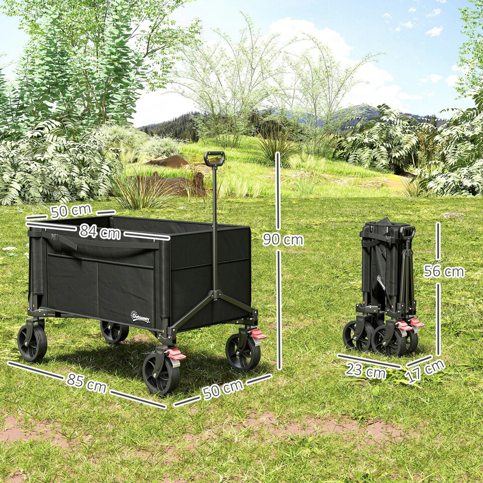 image 1 of Outsunny Folding Trolley on Wheels, Garden Cart with Openable Sides, Black