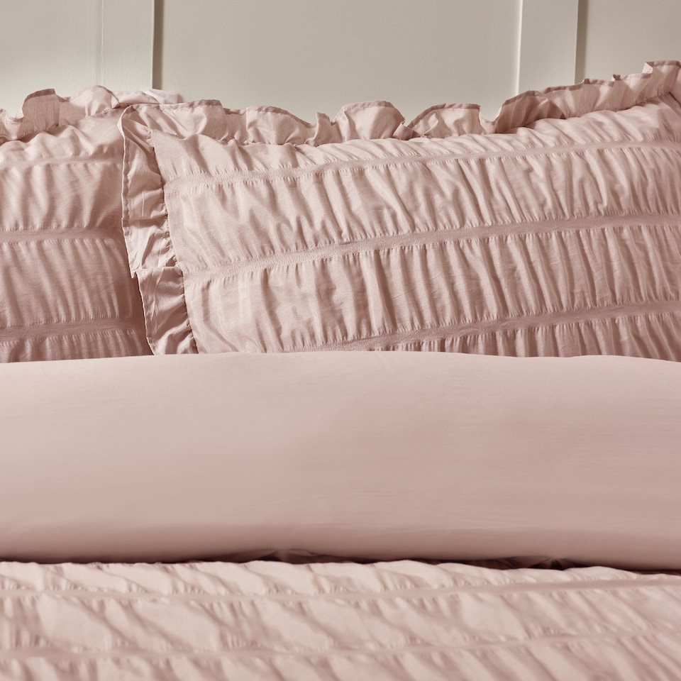 image 1 of Seersucker Frill Duvet Cover Set | Pink