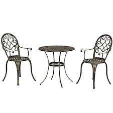 Outsunny 3PCs Bistro Set,  Aluminium Garden Table and Chairs Bronze Tone