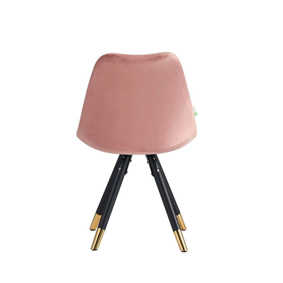 image 1 of Set of 2 Sofia Ergonomic Modern Dining Chairs Upholstered in Velvet, Metal Legs with Gold End Tips Pink
