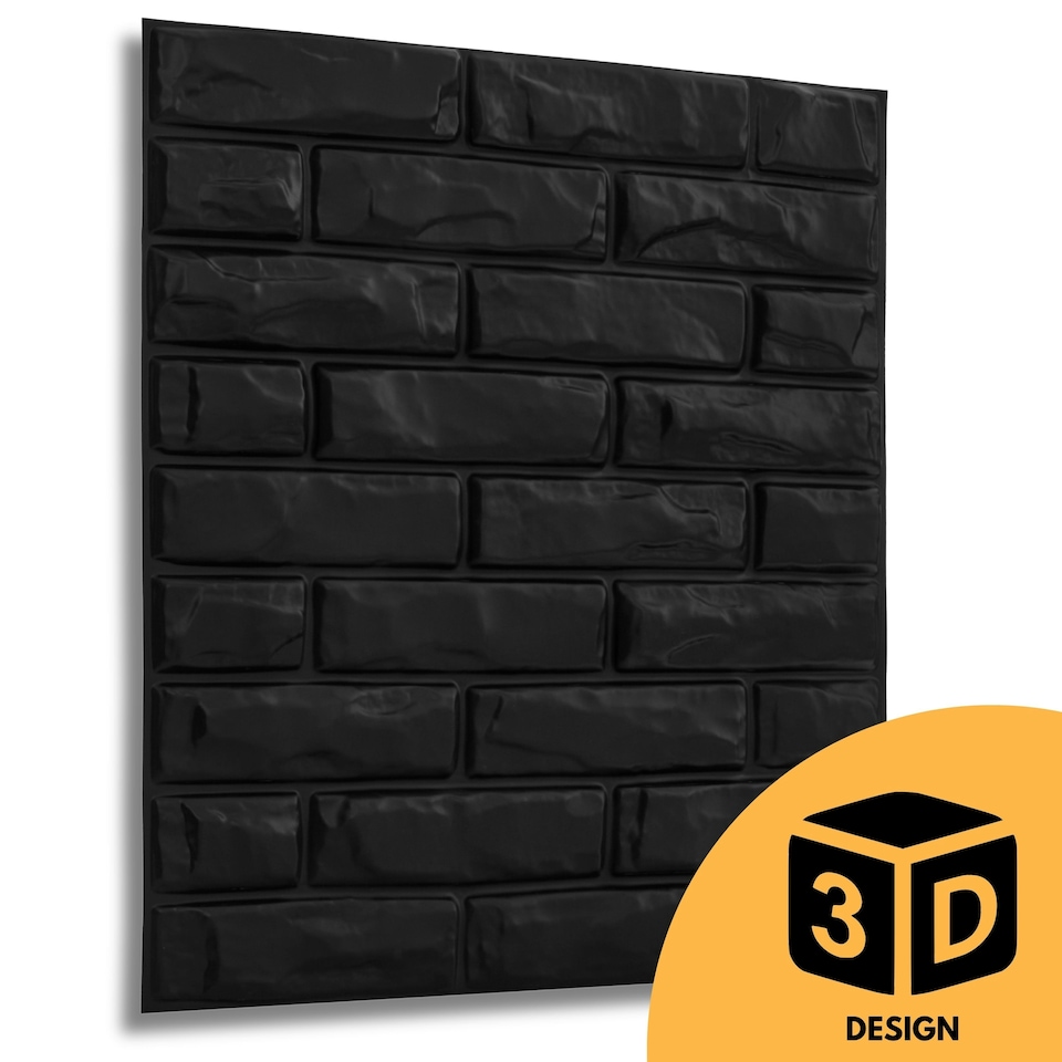 image 1 of NOVECRAFTO Brick Effect 3D Wall Panels – 6 Sheets Covering 1.5m² | 16.15ft² Interior Cladding Set | Urban Brick Design – Each Panel 50x50cm Classic Brick Black
