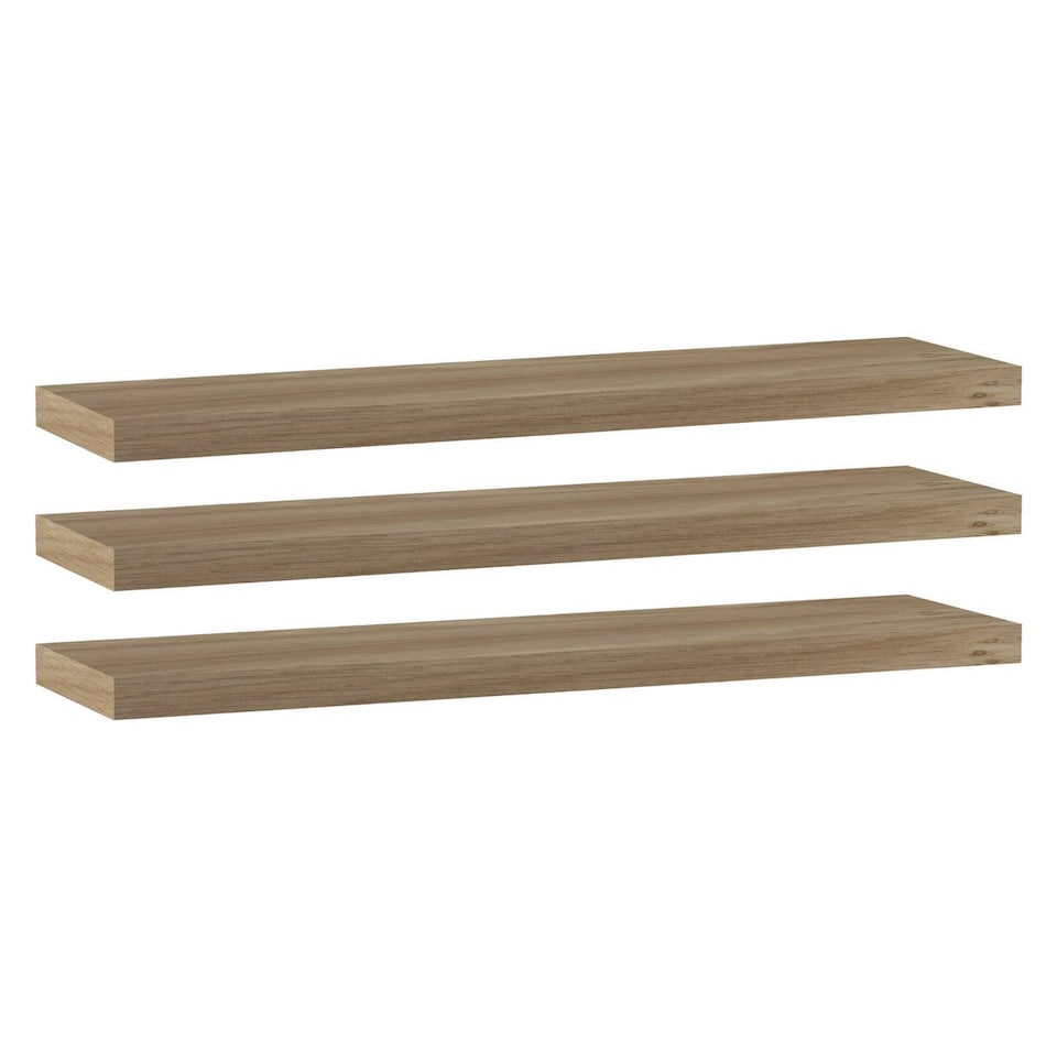 image 1 of Floating Wooden Wall Shelves - 90x23.5cm | Brown | Oak & Set of 3 | 3