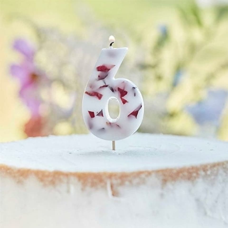 image 1 of Pressed Petal Number 6 Shaped Candle