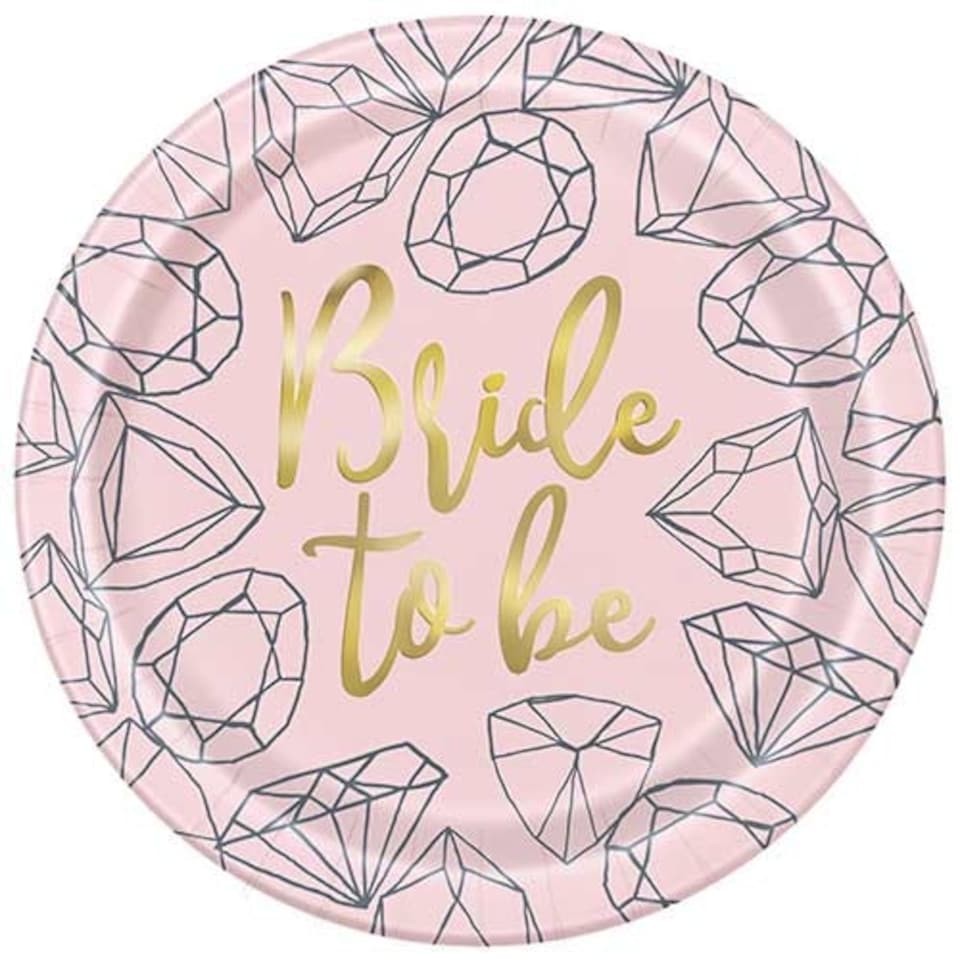 Pink Diamond Hen Party Foil Round Paper Plates 22cm - Pack of 8
