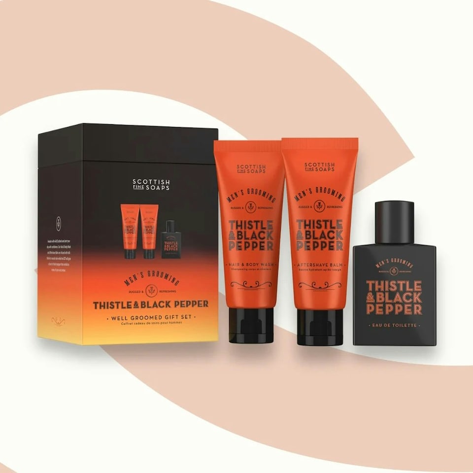 image 1 of Scottish Fine Soaps Men's Grooming Thistle & Black Pepper Well Groomed Gift Set