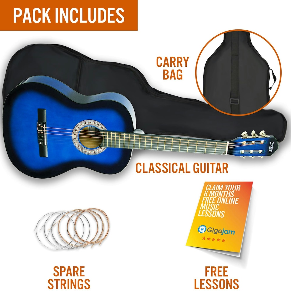 image 1 of 3rd Avenue Full Size Classical Guitar Pack | Orange