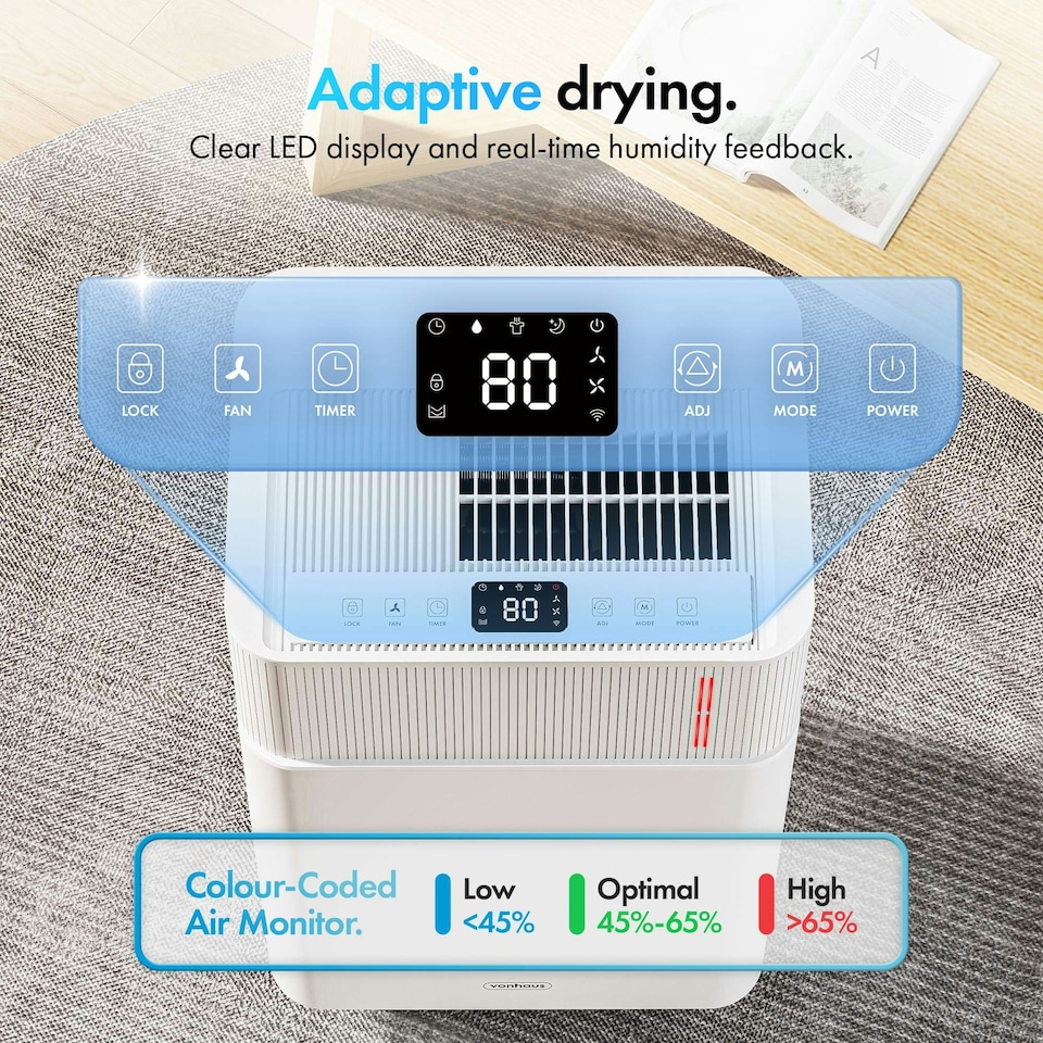image 1 of VonHaus Dehumidifier 20L/Day, 4.5L Water Tank, With WiFi