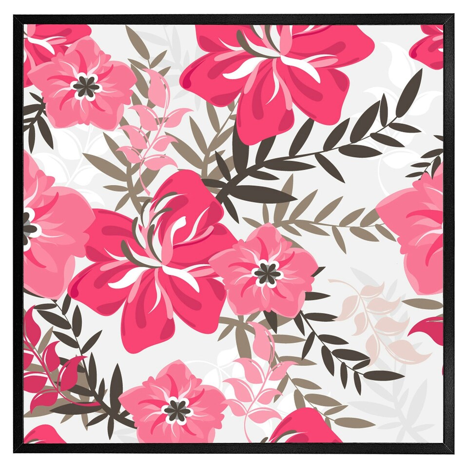 image 1 of Red & pink floral (Picutre Frame) Black | L