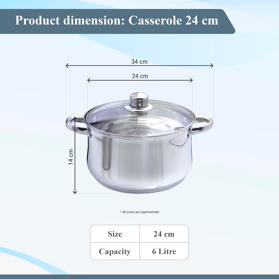 image 1 of Buckingham Stainless Steel Casserole Dish Premium Induction Compatible 24cm , 6 Litres | Silver | 1
