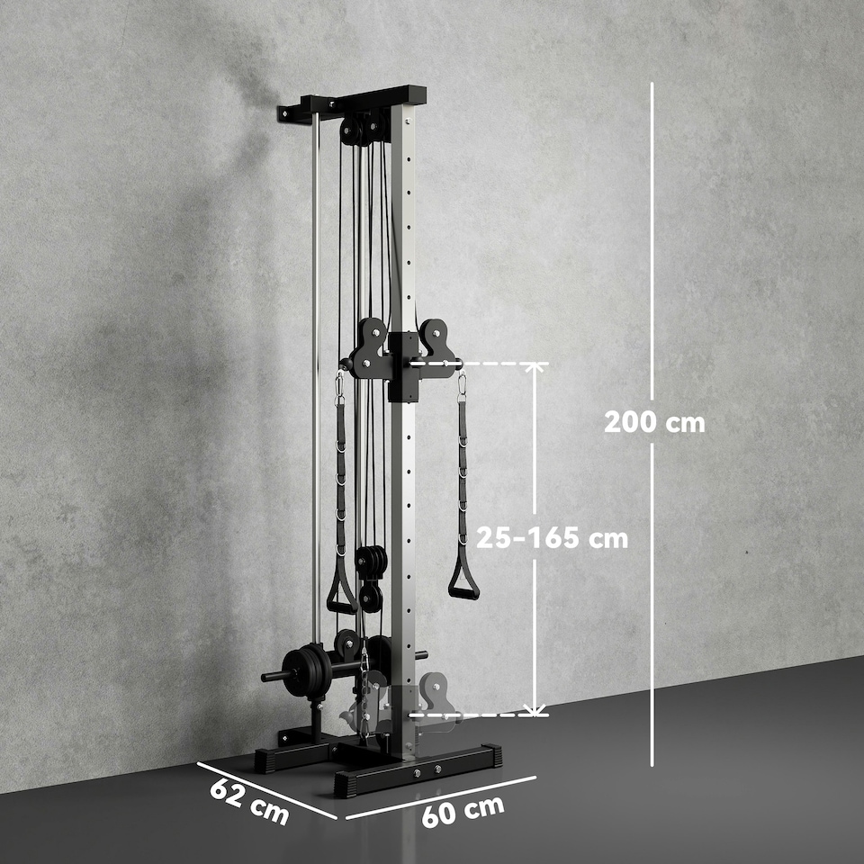 image 1 of SPORTNOW Wall Mount Cable Station with 15 Positions Adjustable Dual Pulleys