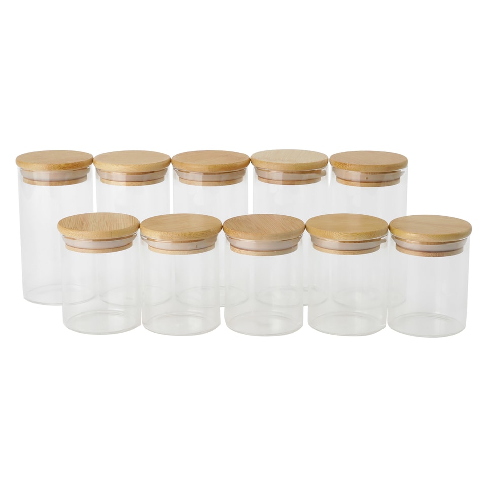 image 1 of Living and Home Glass Storage Organizer Jar Set with Bamboo Lids | Brown