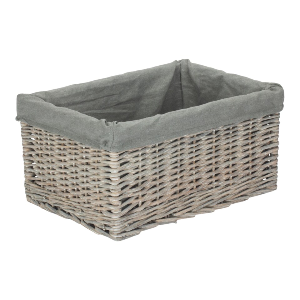 image 1 of Medium Grey Wash Grey Cotton Lined Willow Storage Baskets | Brown | Grey | M | 1
