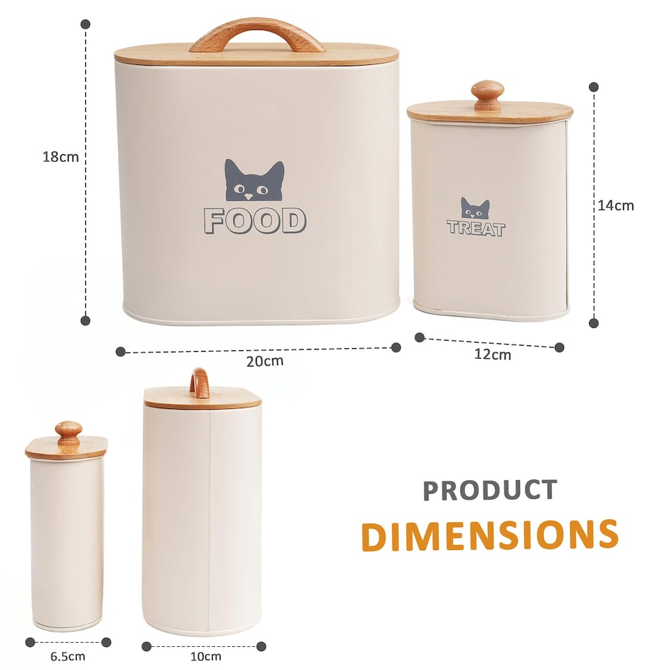 image 1 of CAT FOOD STORAGE CONTAINER WITH SCOOP DRY FOOD TIN RETRO VINTAGE WOODEN LID Cream | Cream