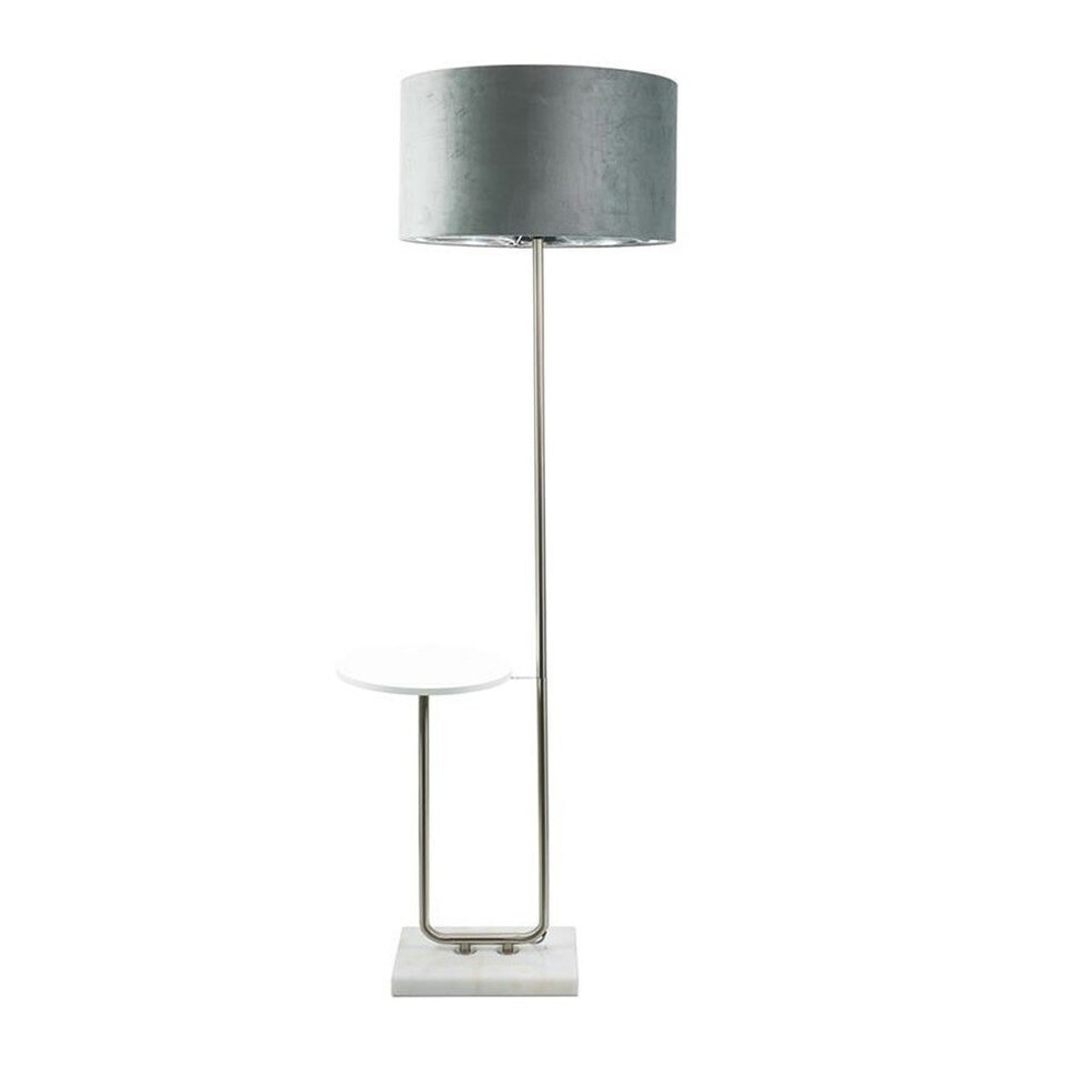 image 1 of ValueLights Tavel Brushed Chrome Floor Lamp Grey Velvet Chrome Shade