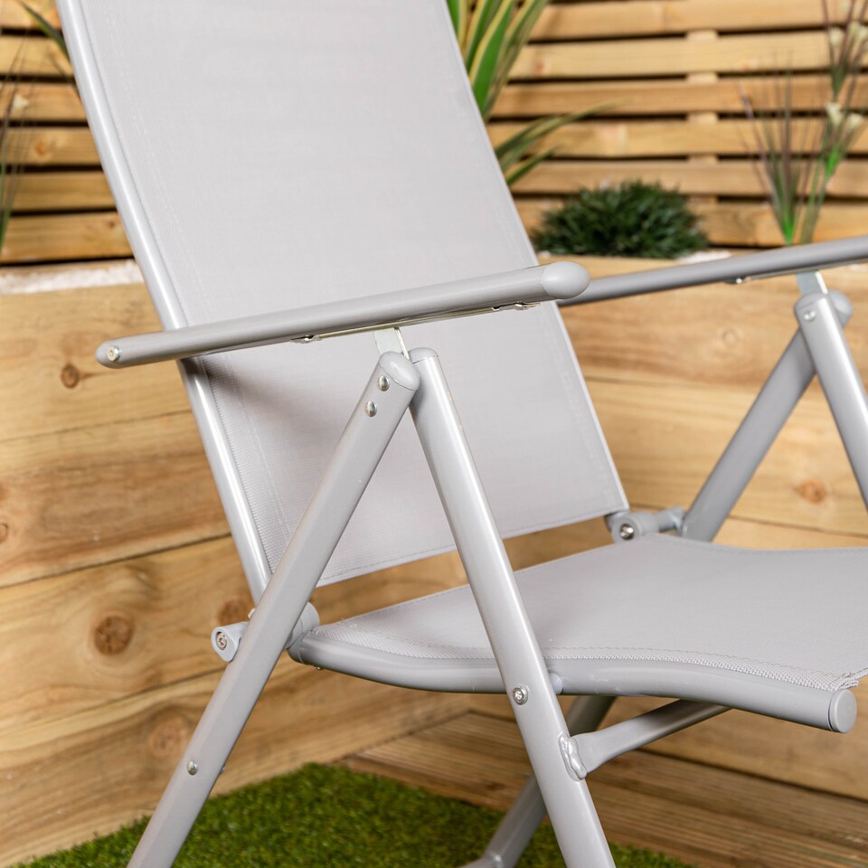 image 1 of Set of 2 Outdoor Garden Patio Multi Position Reclining Folding Chair in Grey