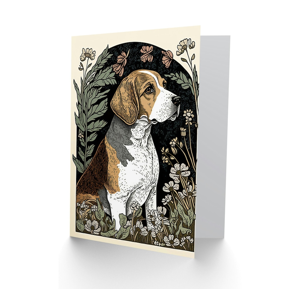 image 1 of Beagle Daisies Modern Illustration Dog Art Card