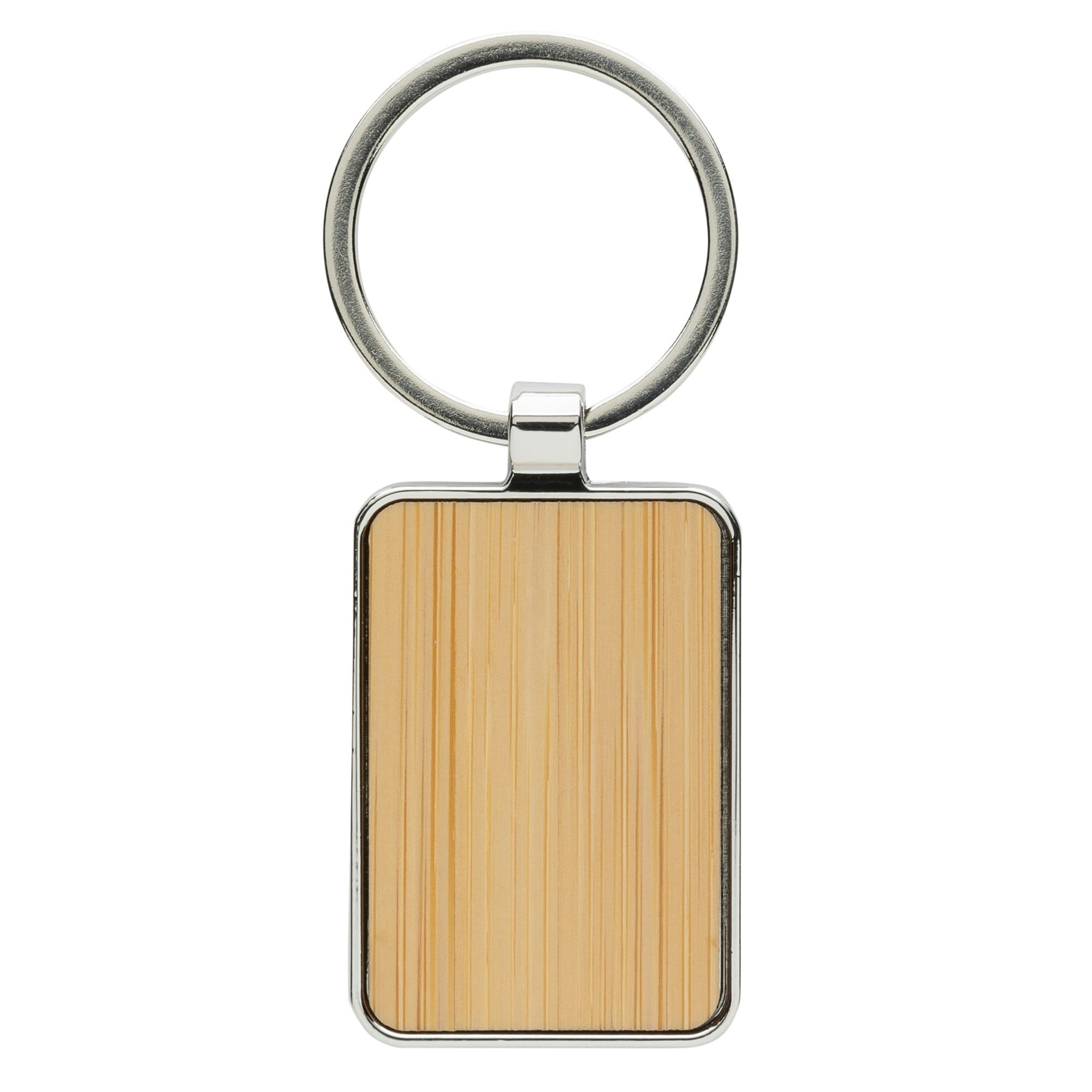 XD Collection Rectangle Bamboo Recycled Keyring - Silver/Brown - One Size