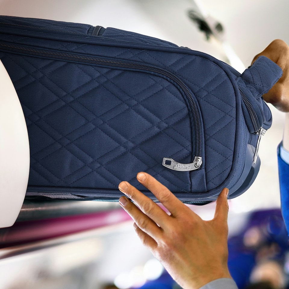 image 1 of Flight Knight 45x36x20cm easyJet Underseat Carry On Non Priority Approved Hand Luggage Case - 2 Wheels - Ultra Lightweight Durable Soft Textile Cabin Suitcase Blue | Navy | Cabin Bag