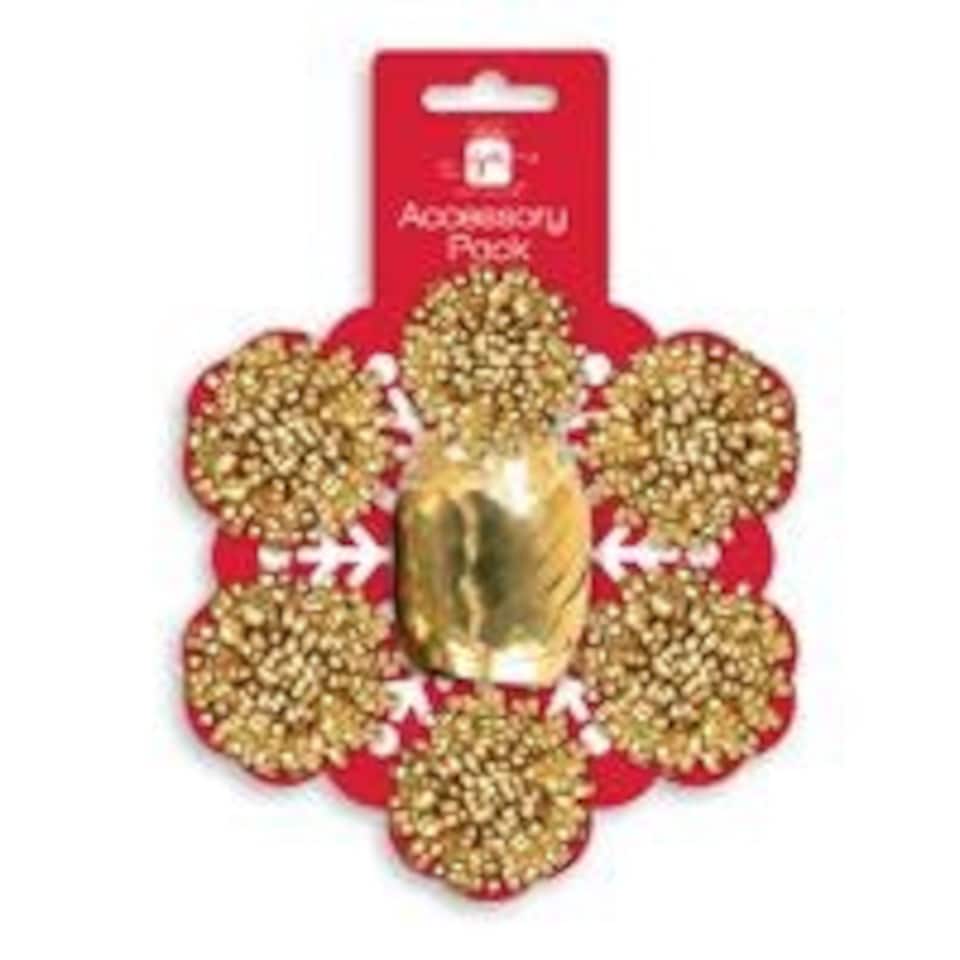 image 1 of Pack of 7 Pieces Christmas Gold Bows and Cop Set