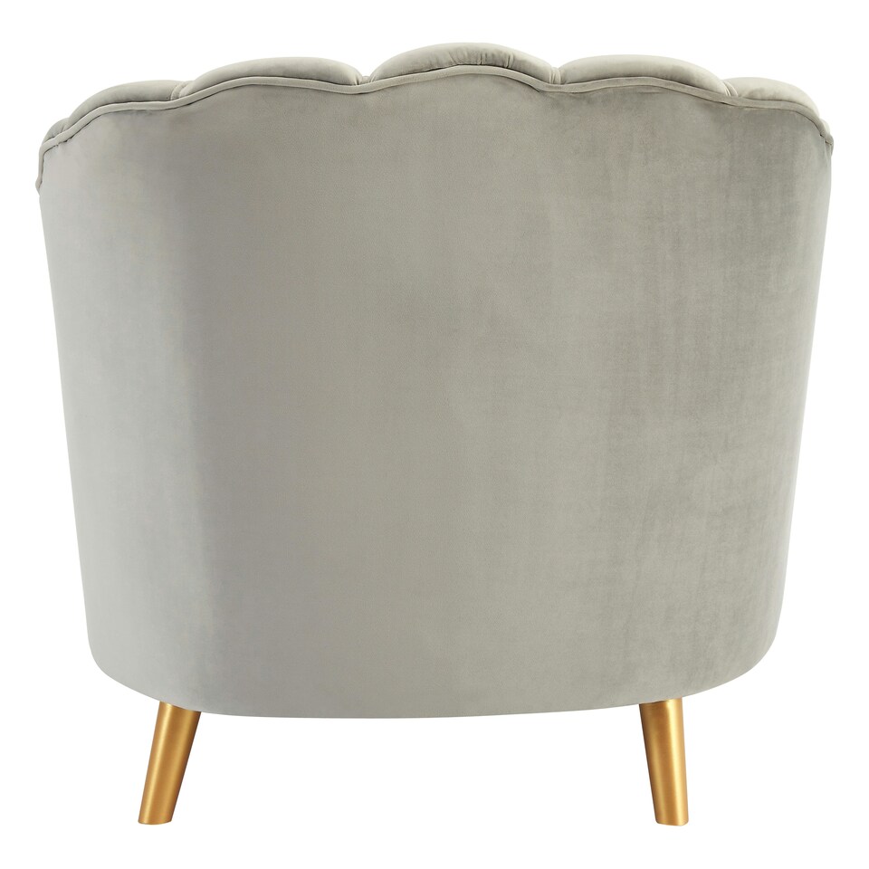 image 1 of Interiors by Premier Grey Velvet Scalloped Armchair, Supportive Armrest Lounge Chair, Easy to Clean Velvet Accent Chair