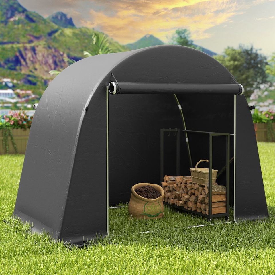 image 1 of Outsunny 8 x 4 ft Garden Storage Shed Tent, Waterproof Bike Tent with Roll-up Zipper Door and Galvanised Metal Frame, Outdoor Portable Shed Storage Shelter for Bike, Garden Tools | Grey