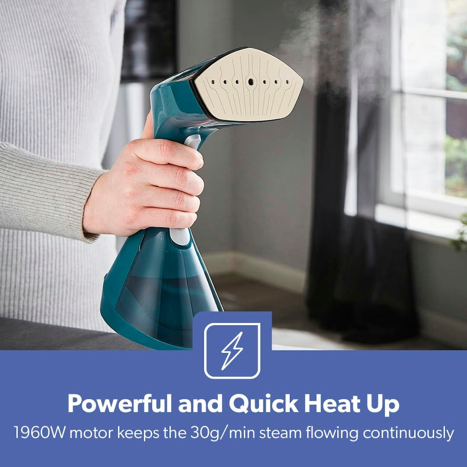 image 1 of GEEPAS  2-in-1 Travel Garment Steamer & Steam Iron, Green