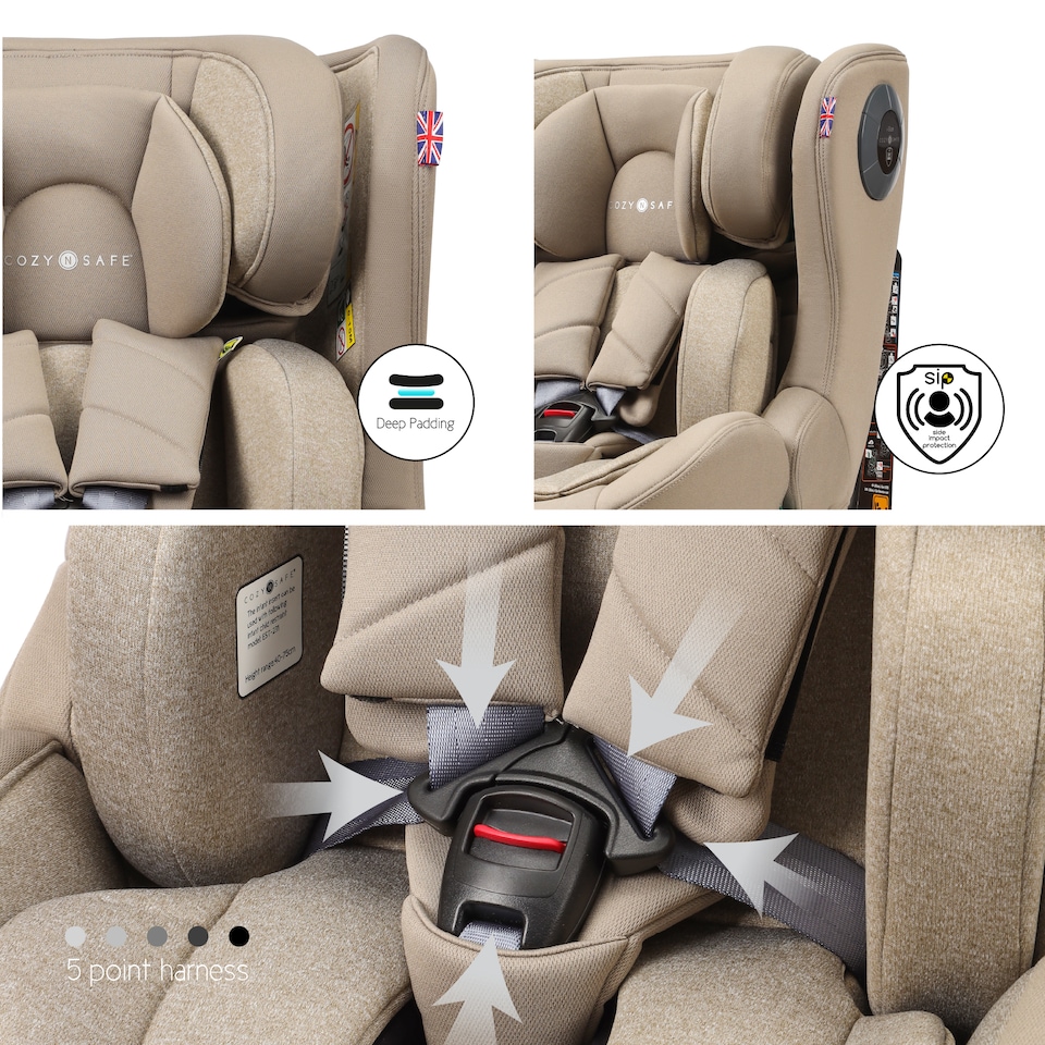 image 1 of Cozy N Safe Comet+ i-Size 360 Rotating Car Seat 40-150cm, ISOFix & Top Tether, Extended Rear & Forward Facing, Side Impact Protection, Adjustable Headrest, Birth to 12 Years (Ecru)