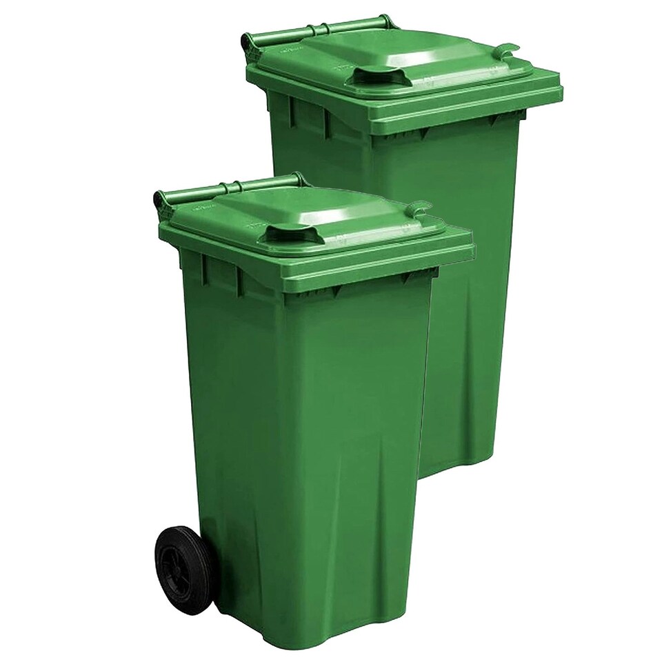 image 1 of 140L Green General Waste Recycling Trash Wheelie Bin With Lid, Handle & Wheels Green
